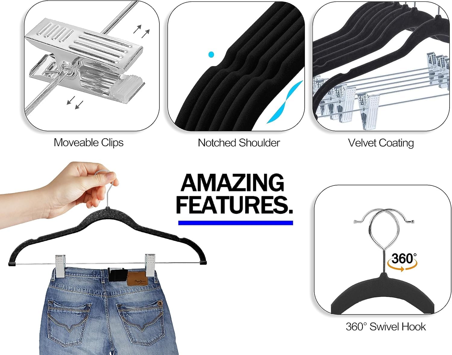 GVTECH Grucce in velluto con clip, confezione da 24 grucce in metallo per pantaloni, gonne, abiti, abiti e camicie, appendiabiti in feltro antiscivolo (rosa, confezione da 24)