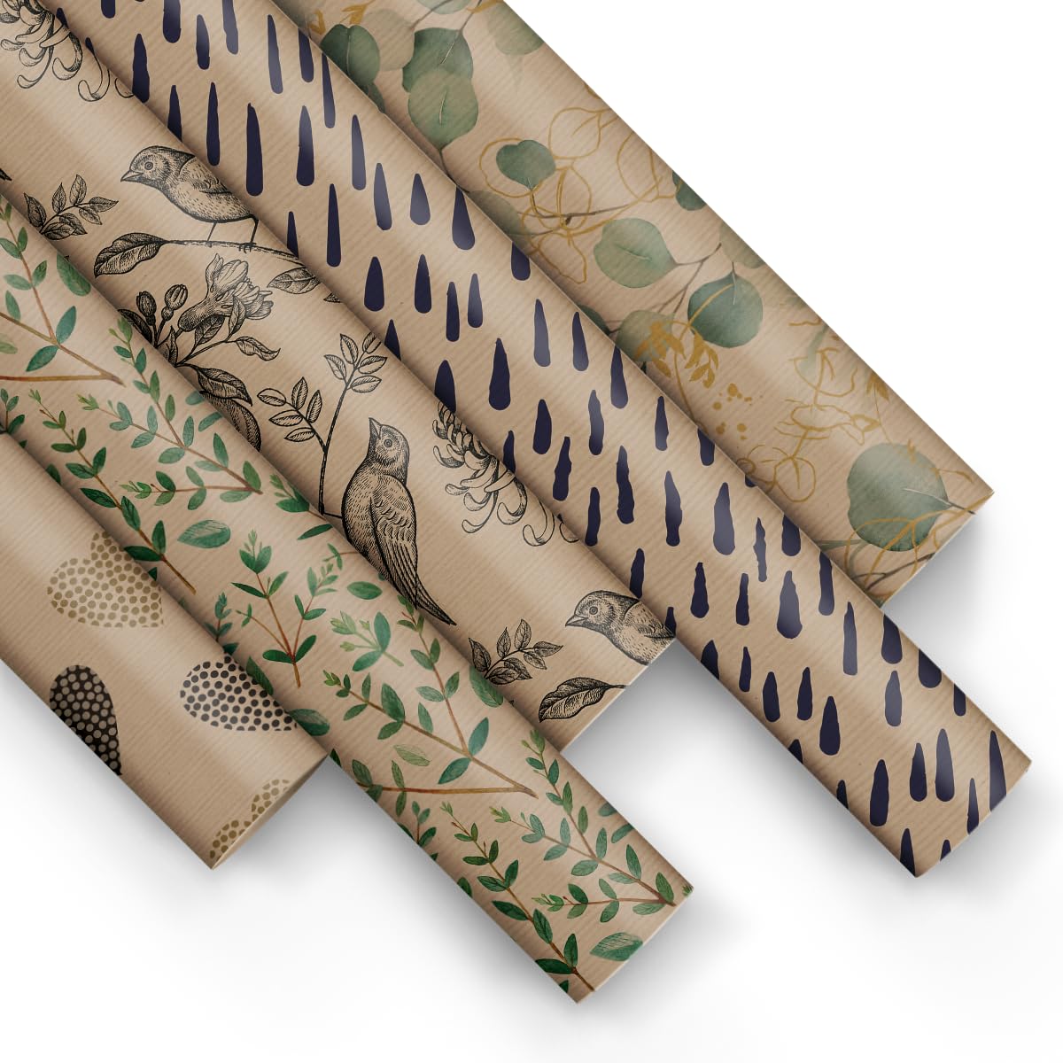 PAW - Papel de regalo 200x70cm - 5 rollos | Mezcla de 5 diseños | Elegante Papel Para Envolver Regalos para Cumpleaños, Bodas, Baby Showers, Fiestas y Regalos - Cuidamos la naturaleza
