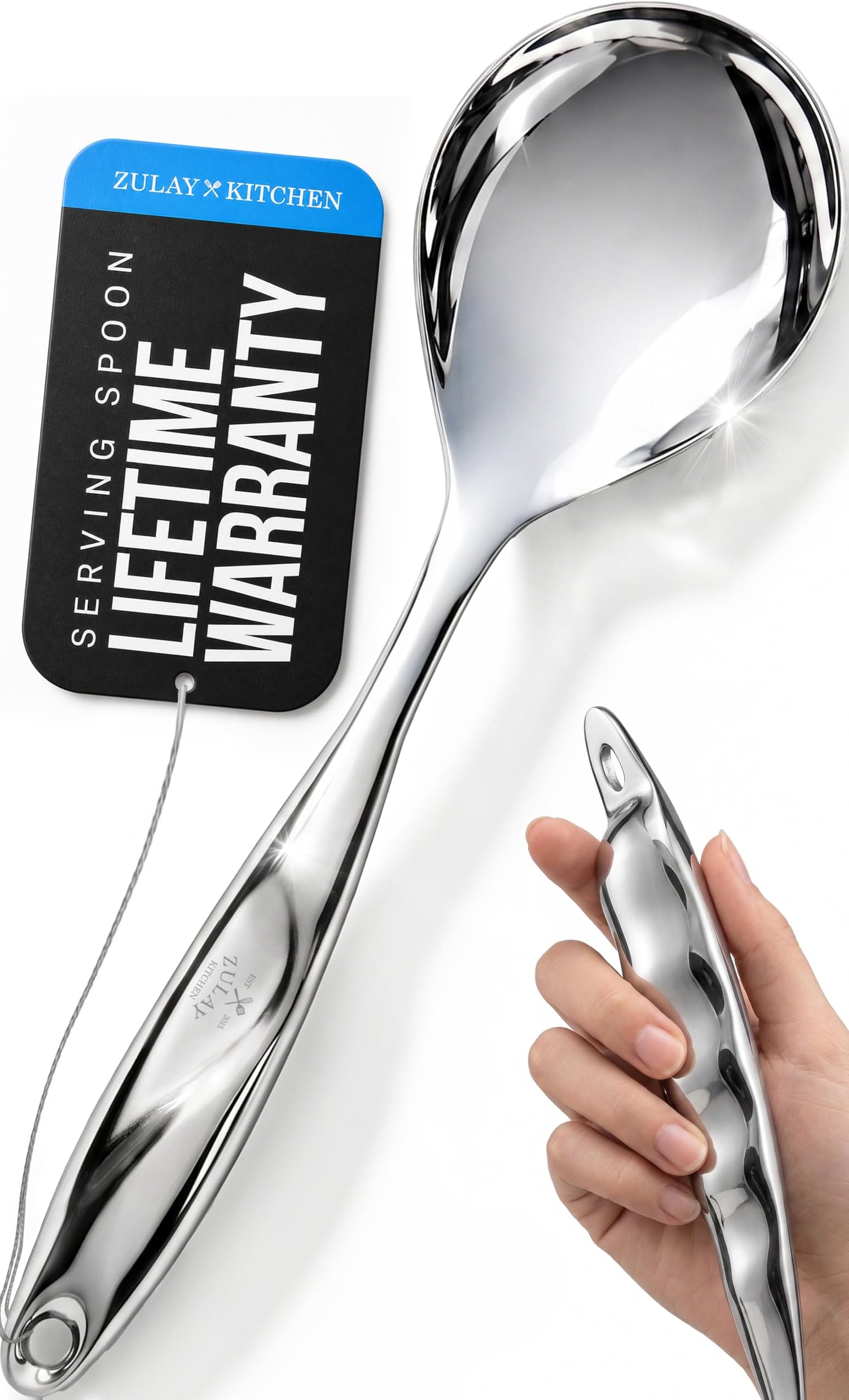 Zulay Kitchen Stainless Steel Serving Spoon - 11.5โ Large Cooking & Serving Spoon with Ergonomic Handle - Durable, Rust-Resistant & Dishwasher Safe Kitchen Utensil for Cooking and Buffets