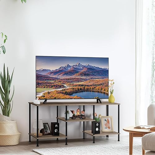 Miniatura 7 de Soporte de TV de 50 pulgadas con toma de corriente, pequeño centro de entretenimiento con almacenamiento, consolas de TV de 3 niveles para sala