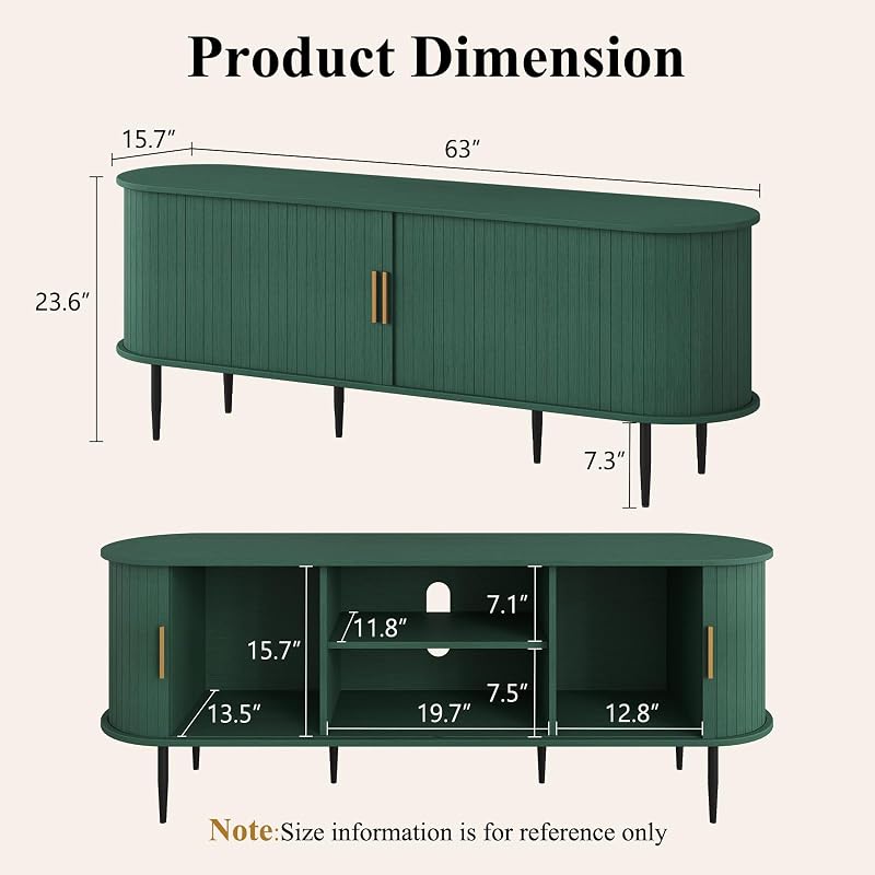 ARTPOWER 63" Modern TV Stand with Sliding Doors for TVs up to 70", Green image 2