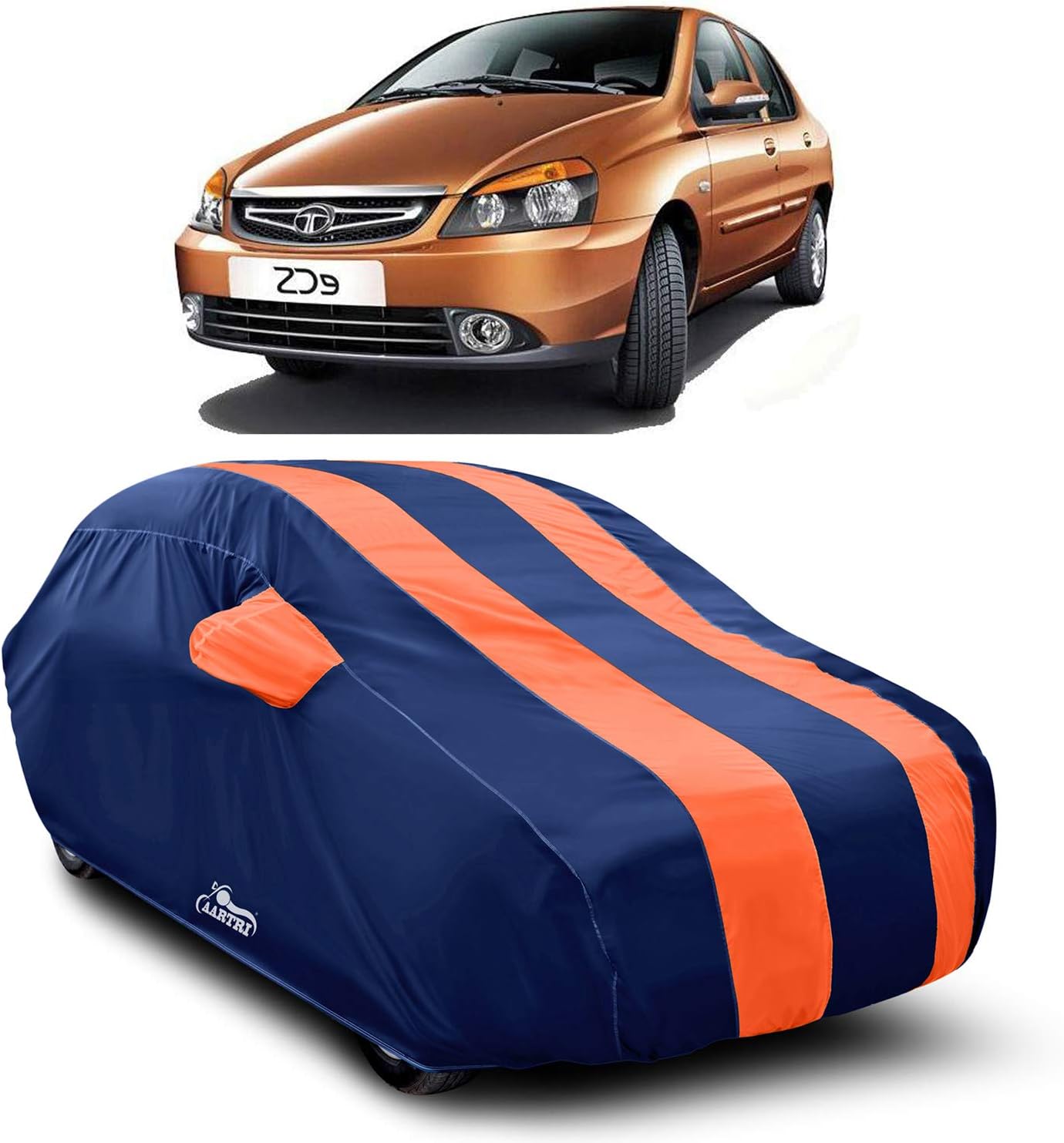XG Brand Car Body Cover Special Design for Tata Indigo CS (Strips Orange with Mirror Pockets)