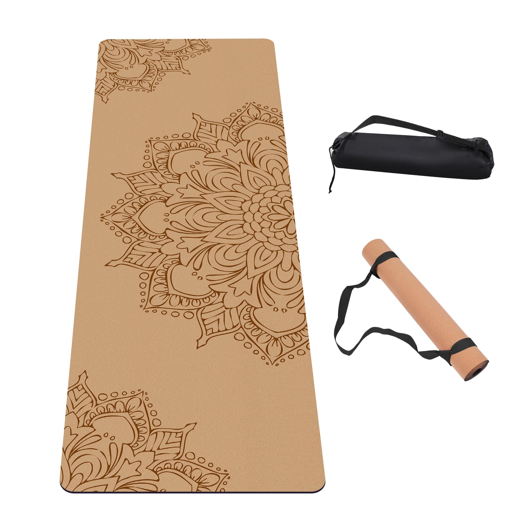 IKULE Premium Cork Yoga Mat Non Slip Thick Cork Exercise & Fitness Mat for Yoga, Pilates, & Home Workouts(72" x 24" x 5mm Thick)