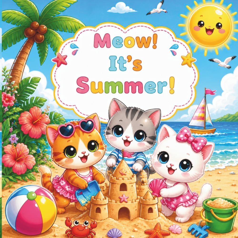 Meow! It’s Summer!: A Cute Kawaii Beach Coloring Book for Kids | Adorable Cats, Summer Fun, Ocean Adventures, Relaxing Coloring Pages