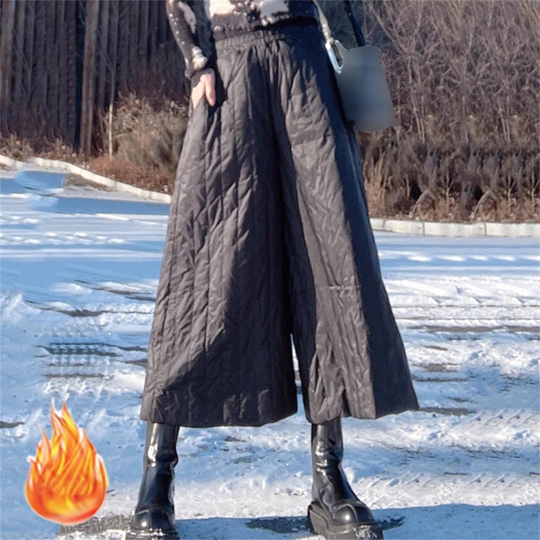 Women's Oversized Down Cotton Wide-Leg Pants High-Waisted Winter Trousers Snow Thickened Nine-Point Pants