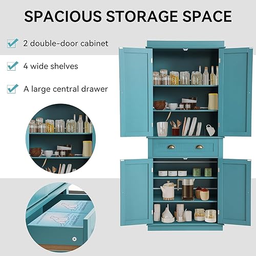 Miniatura 12 de Armario de almacenamiento de despensa de cocina de 72 pulgadas, armario independiente con 2 gabinetes, cajón y estantes ajustables, armario de Negro