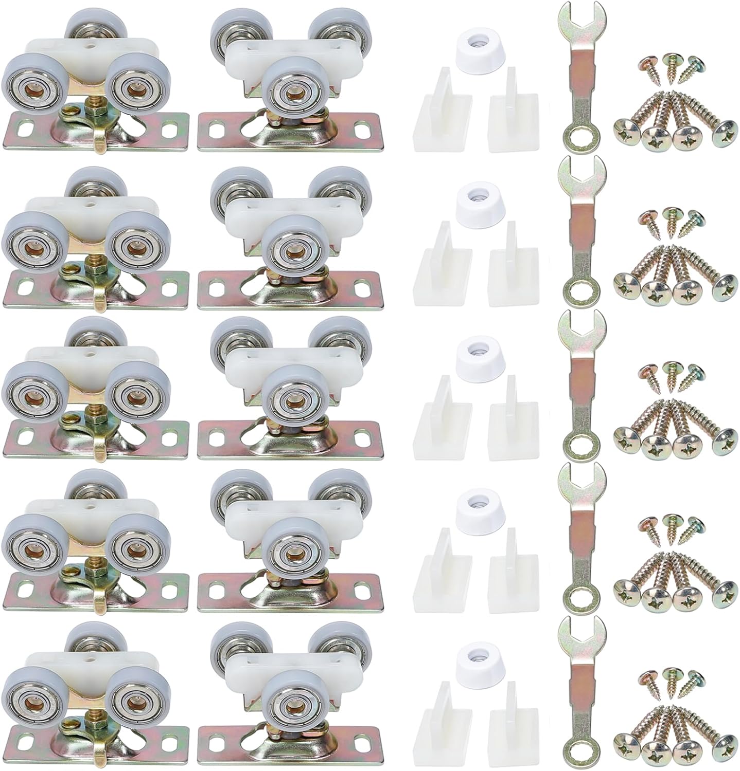 10pcs Sliding Pocket Door Hardware Top Hanger Rollers Wheels Assembly Fit Johnson Part #1125 & #1500 Hardware Kit, Wrench and Screws Include