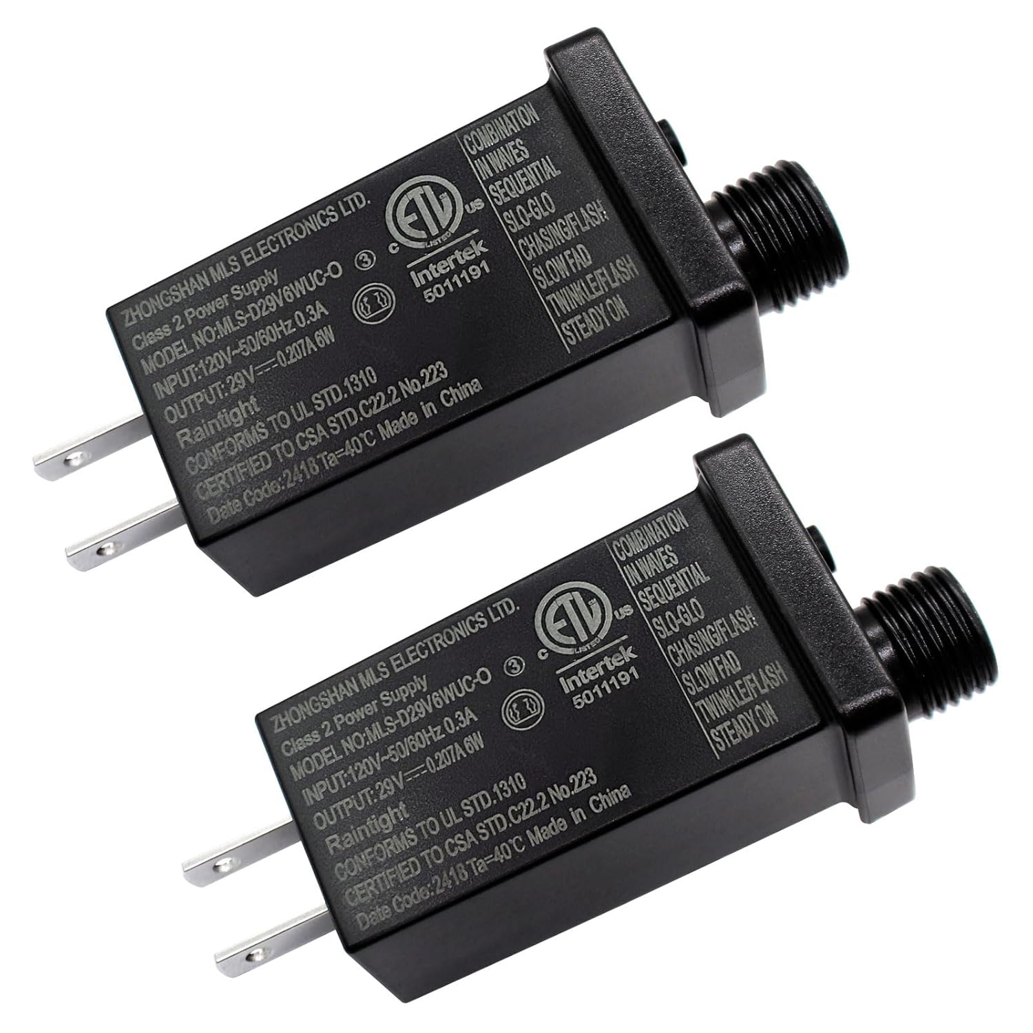 2PCS 29V 6W Power Supply Low Voltage LED Transformer Class 2 Power Supply Waterproof IP44 Seasonal Use LED Driver US Plug 8 Modes LED Adapter for String Light, Projector Light, Lawn Lamp