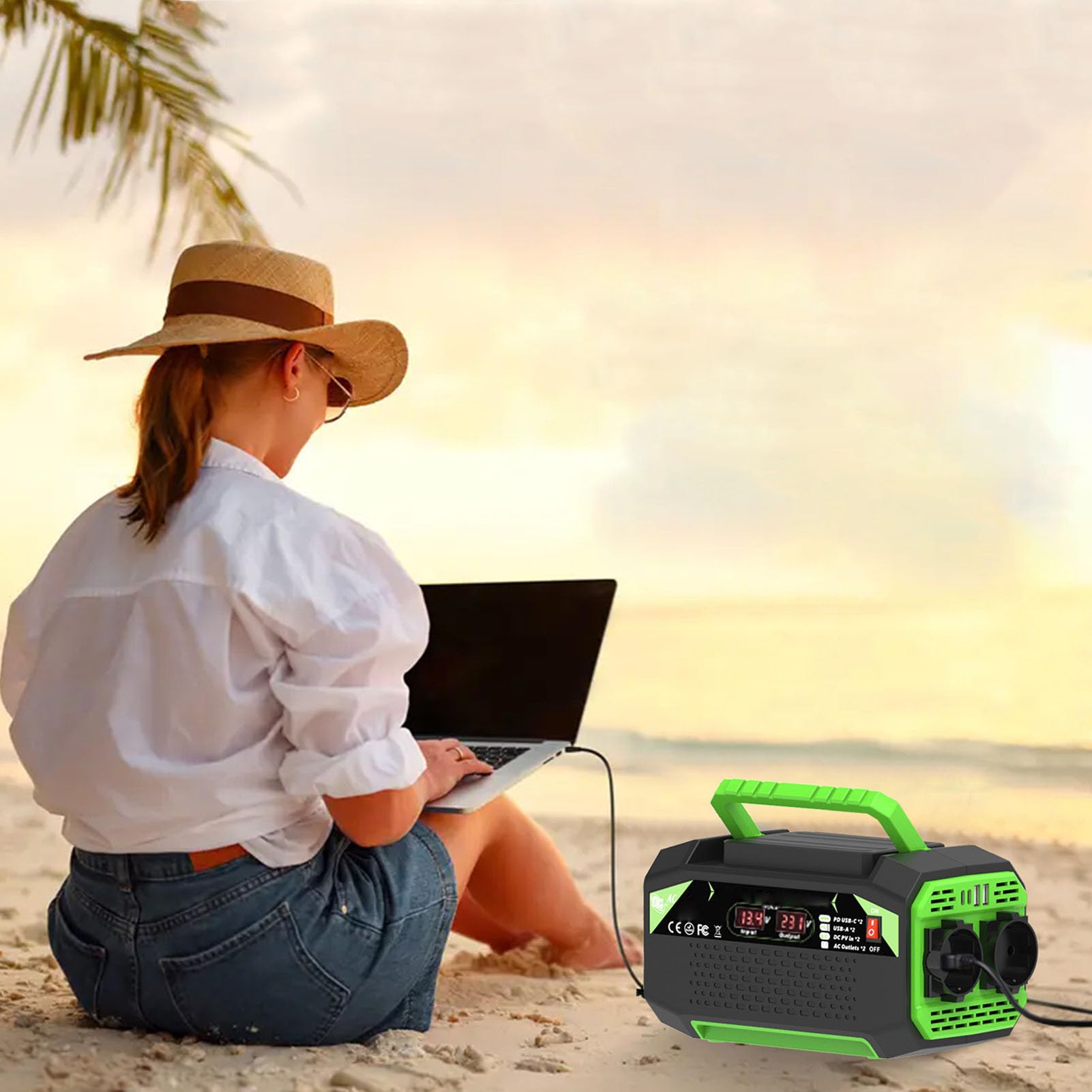 Generic Przetwornica Napięcia Samochodowego 300 W Przenośne Szybkie ładowanie z 2 Portami USB i 2 Gniazdami Prądu Przemiennego do Podróży Kemping Awaryjny ABS