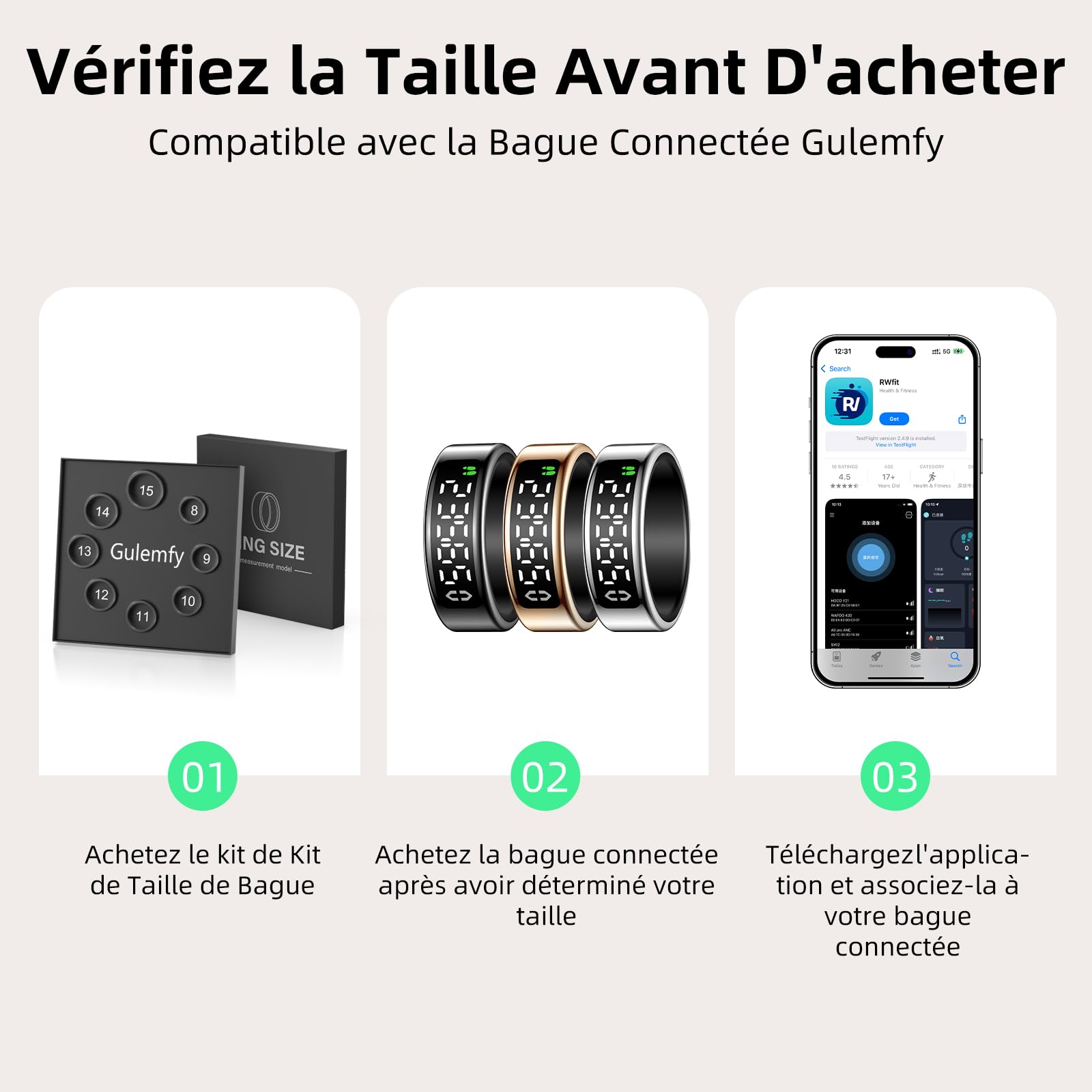 Bague Connectée Femme et Homme, 2026 Smart Ring avec Écran LED, IP68 Étanche, Tracker de Santé et Fitness avec Fréquence Cardiaque/SpO2/HRV/Sommeil/Stress, Compatible avec iOS et Android