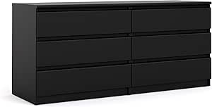 Tvilum 6 Drawer Double Dresser, Bedroom Furniture, Handle-free Drawers, 3D Interactive Assembly Instructions, Contemporary, Black
