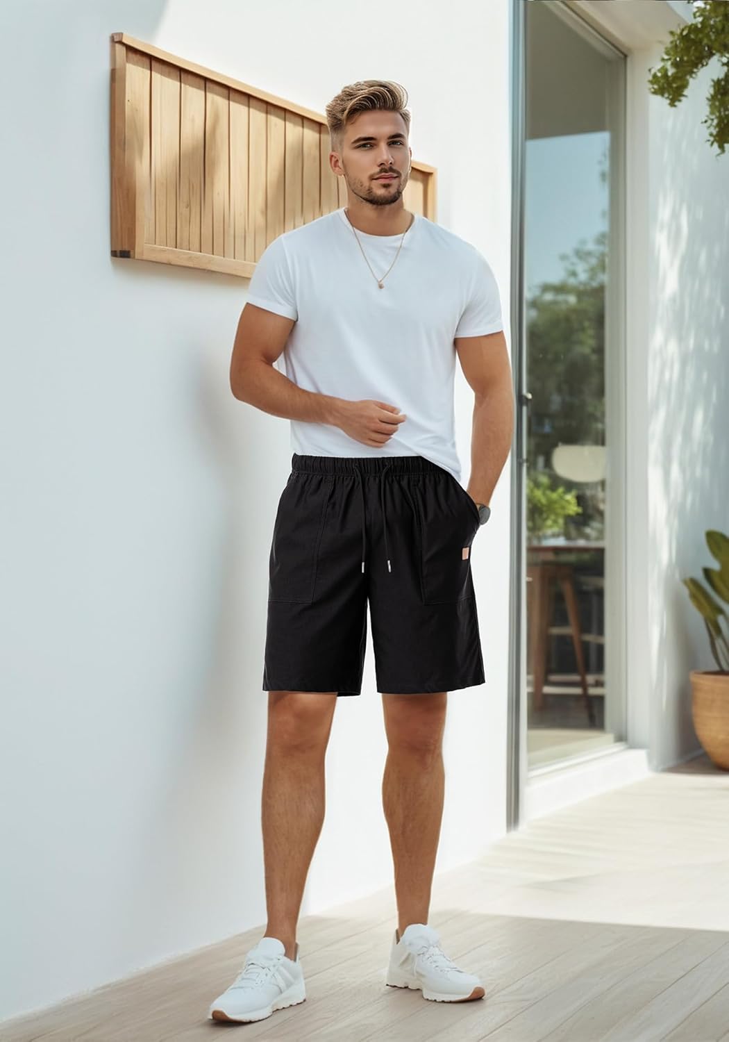 Askdeer Mens Casual Shorts Drawstring Summer Beach Stretch Twill Chino Golf Shorts - Image 3