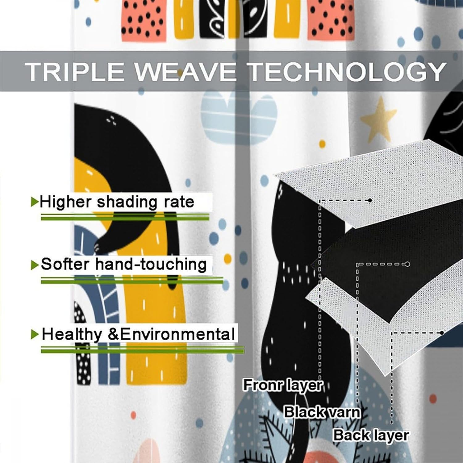 JESTRONRY Modern Abstract Curtain,Black Cats and Colourful Rainbows Cute Animal Background Blackout Rod Pocket Window Drapes for Baby Kids Girls Bedroom Living Room Home Decor W42xL63in