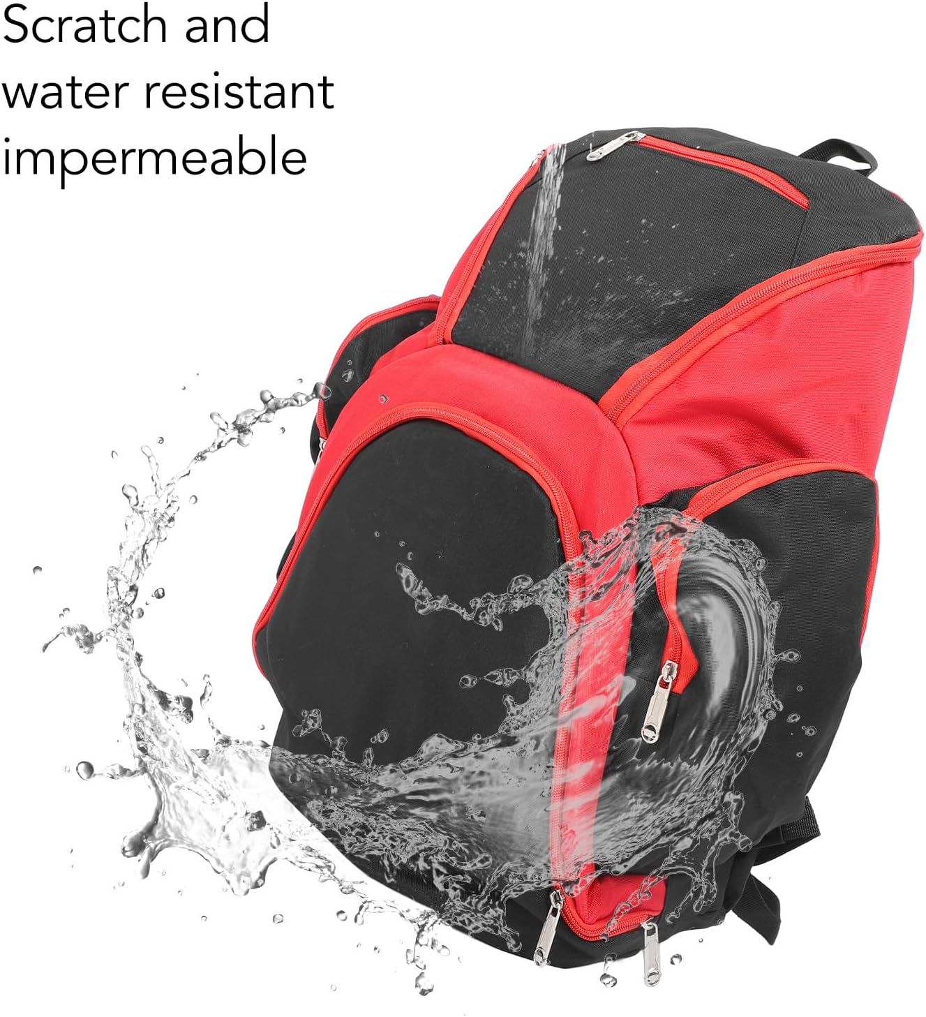 Versatile Large Capacity Basketball Backpack - Durable Black and Red Sports Bag with Multiple Pockets for Basketball, Soccer, Volleyball, and Gym Essentials