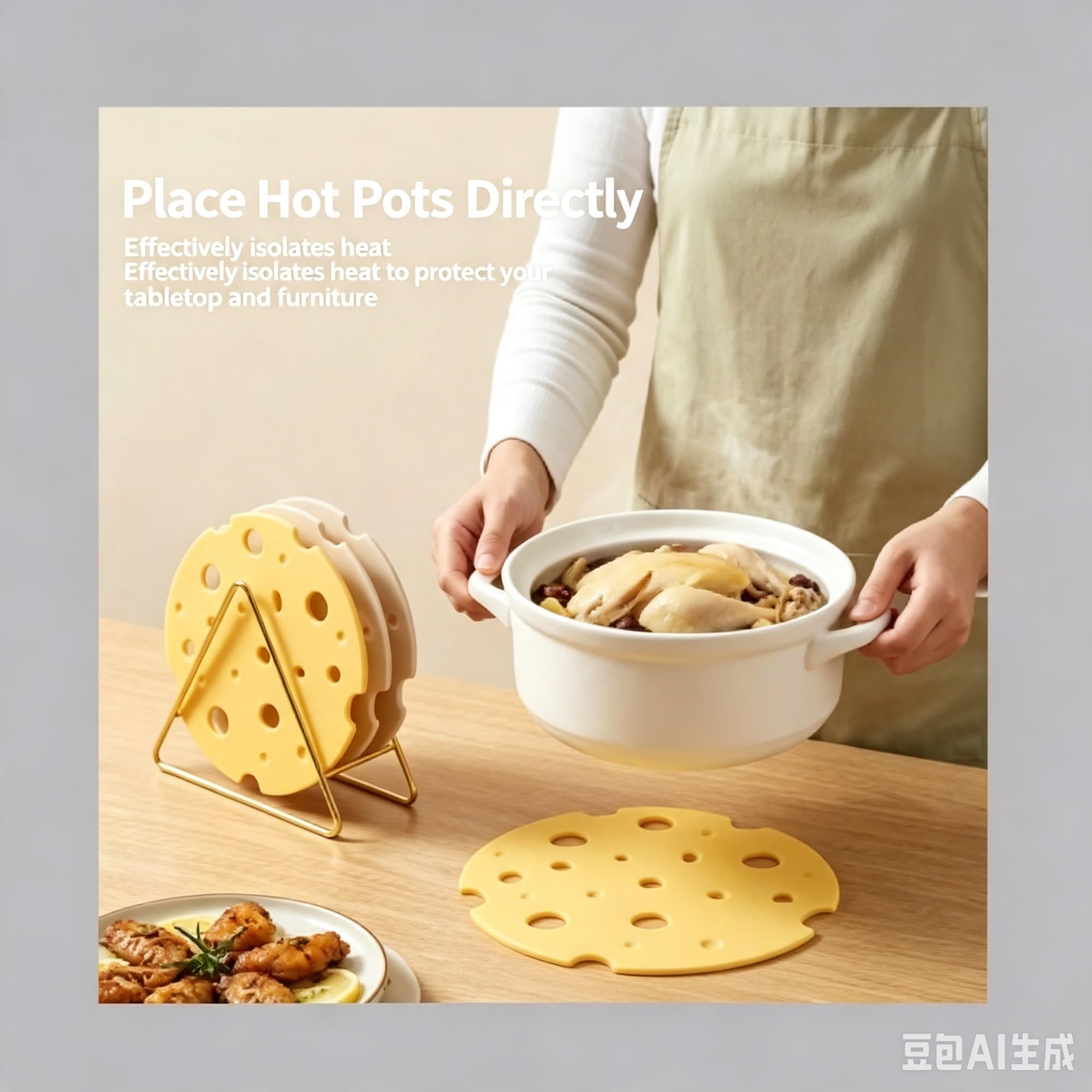 Lot de 3 dessous de plat en silicone pour plats chauds, style fromage