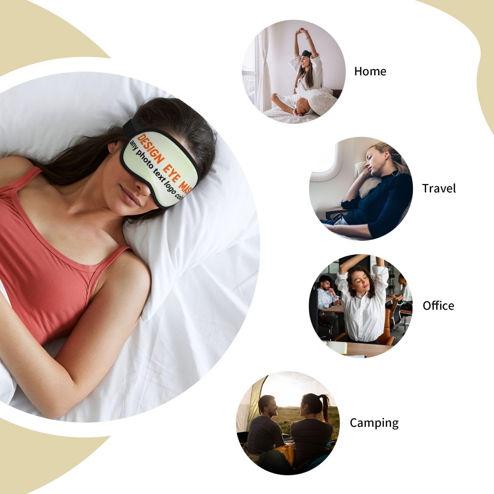 Masque nuit personnalisé hommes/femmes | Impression avec logo photo texte, sangle ajustable pour maison, voyage, bureau