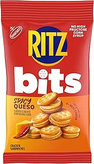 RITZ Bits Spicy Queso Cheese Sandwich Crackers, Snacks for Kids and Adults, Lunch Snacks, 3 oz