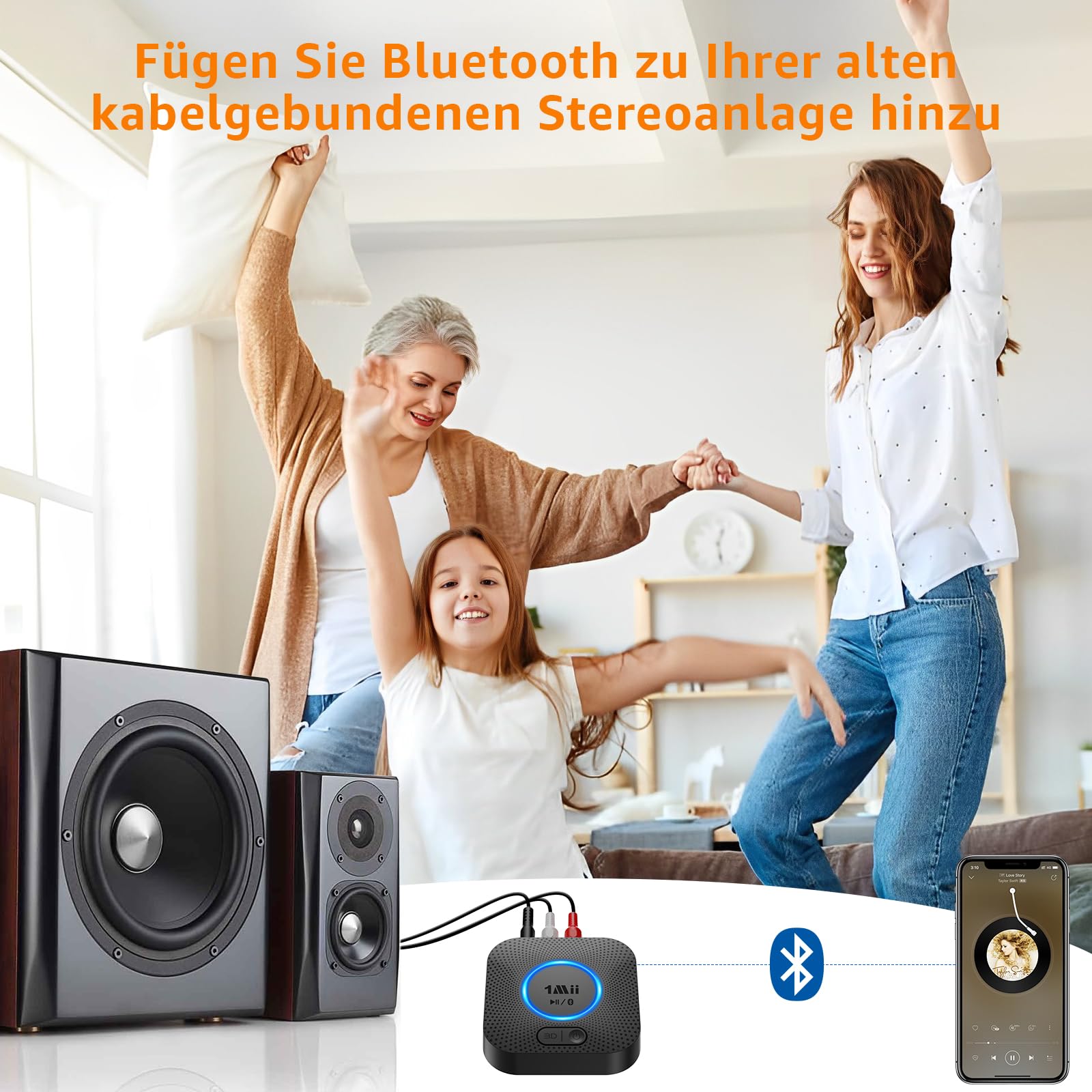 1Mii B06 Plus Bluetooth HiFi Empfänger, Drahtloser Audio Adapter, aptX HD aptX-Adaptive Bluetooth 5.3 Receiver mit 3D Surround arbeitet mit Smartphones und Tablets für Stereoanlage Lautsprecher
