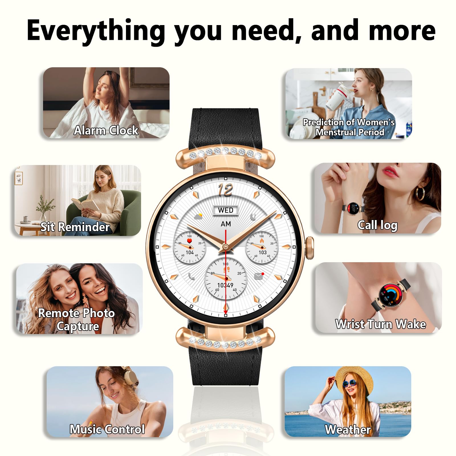 Jugeman Montre Connectée Femme avec Appel Bluetooth, 1.2" Smartwatch, Noir | Fréquence Cardiaque/SpO2/Sommeil Montre, 100+Mode Sportifs Montre, IP68 étanche Fitness Podomètre Compatible pour Android iOS