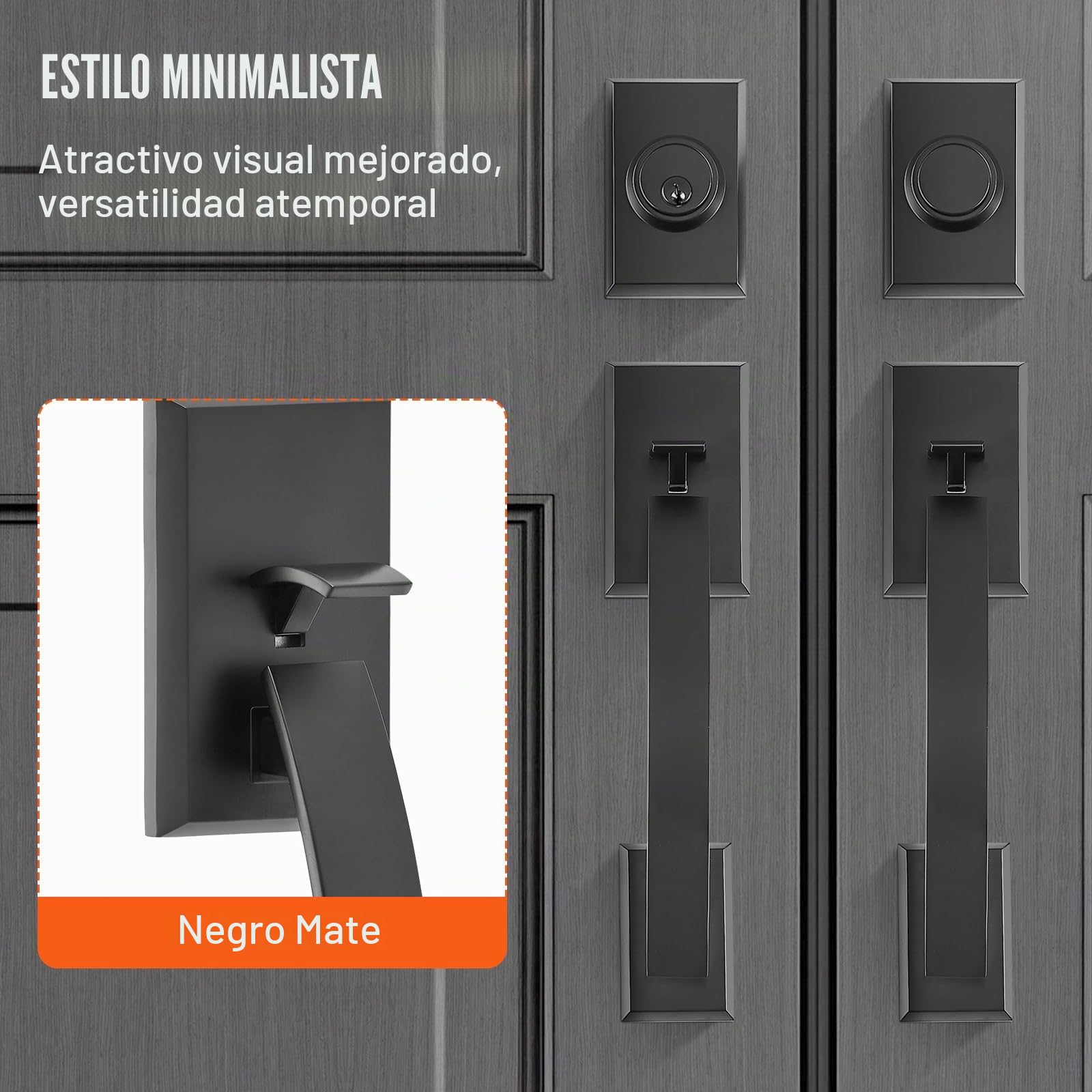 VEVOR Juego de manijas de puerta doble, palanca de puerta arqueada negra mate juego de manijas de puerta delantera doble con palanca de manija reversible juego de cerradura de puerta doble con chupete