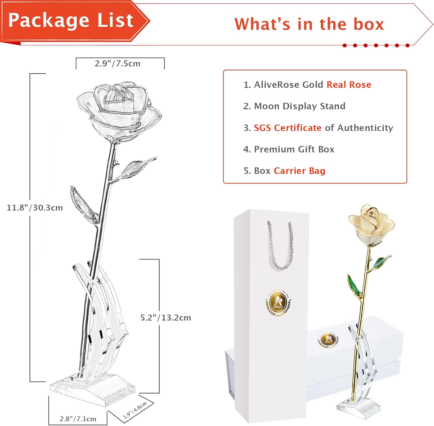 AliveRose 24K Gold Dipped Rose Made from Real Rose - Unique Design Dipped Rose for Anniversary Valentines Mothers Day Birthday Gifts (White with Stand) - Image 6