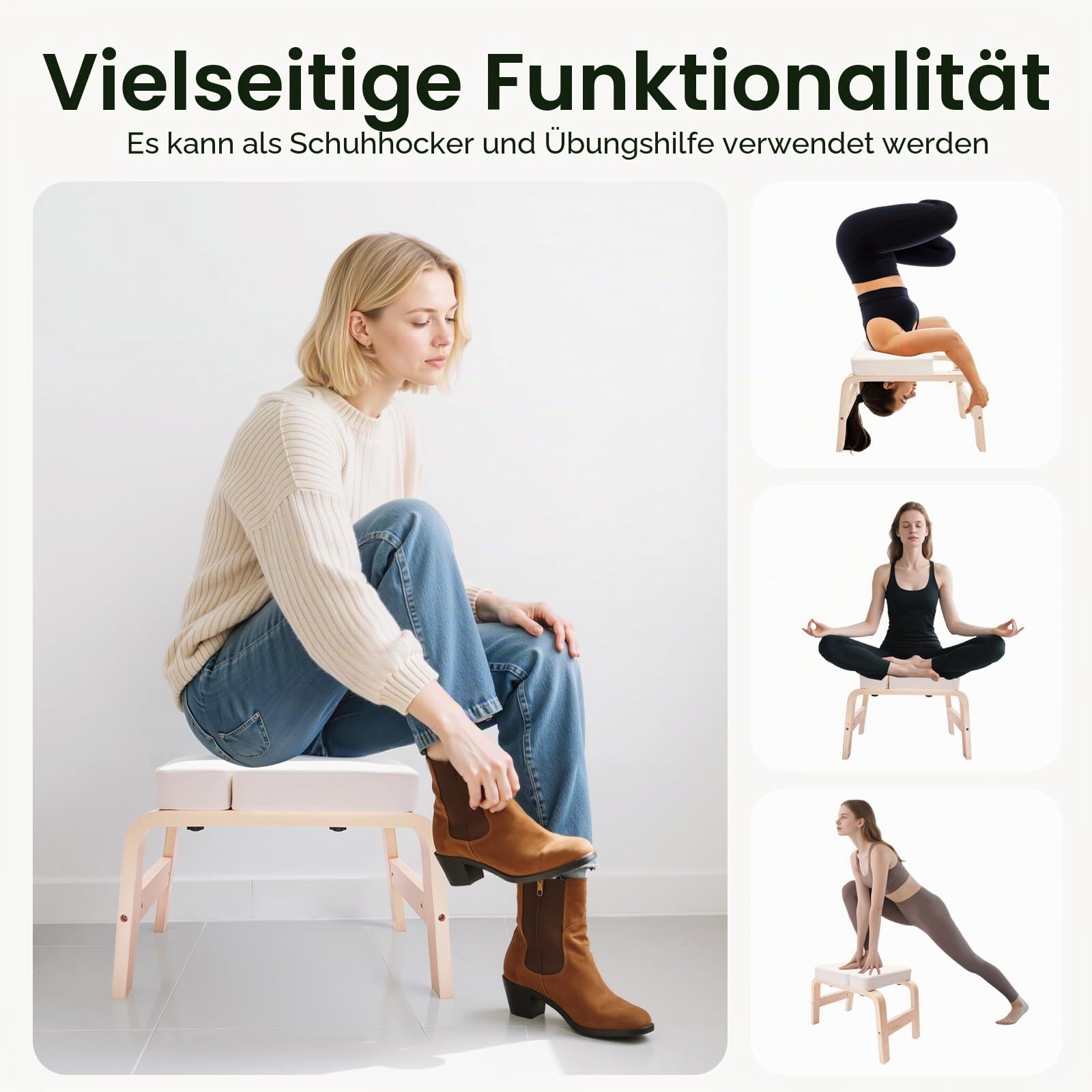 Yoga Headstand Hocker mit Abnehmbarem Block in T-Form Max.200kg Yoga Handbank für Yoga-Räume, Balkone, Gymnastik, für Yoga-Übungen, Taillentraining, Beinübungen