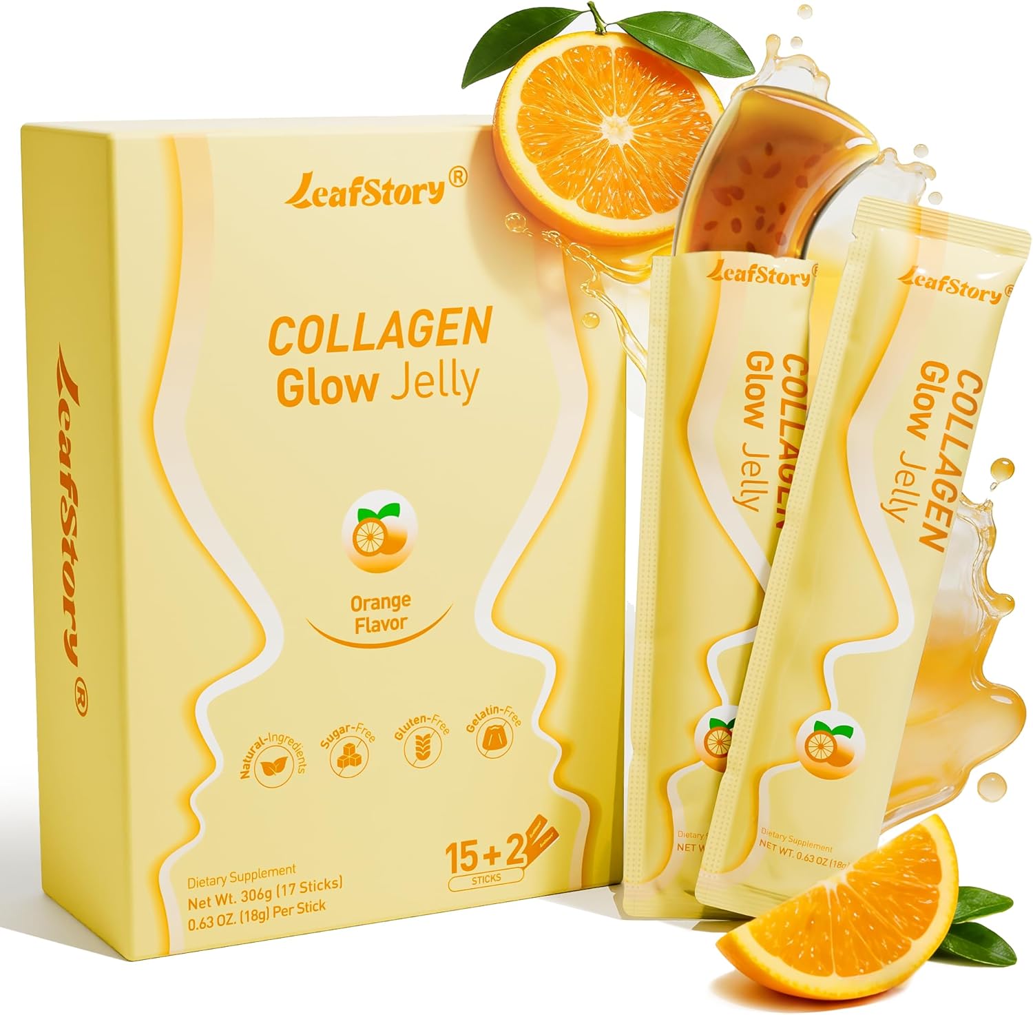 Collagen Glow Jelly 15+2 Sticks Support Skin, Hair & Nails Health, Balanced Energy Vitality Supplement