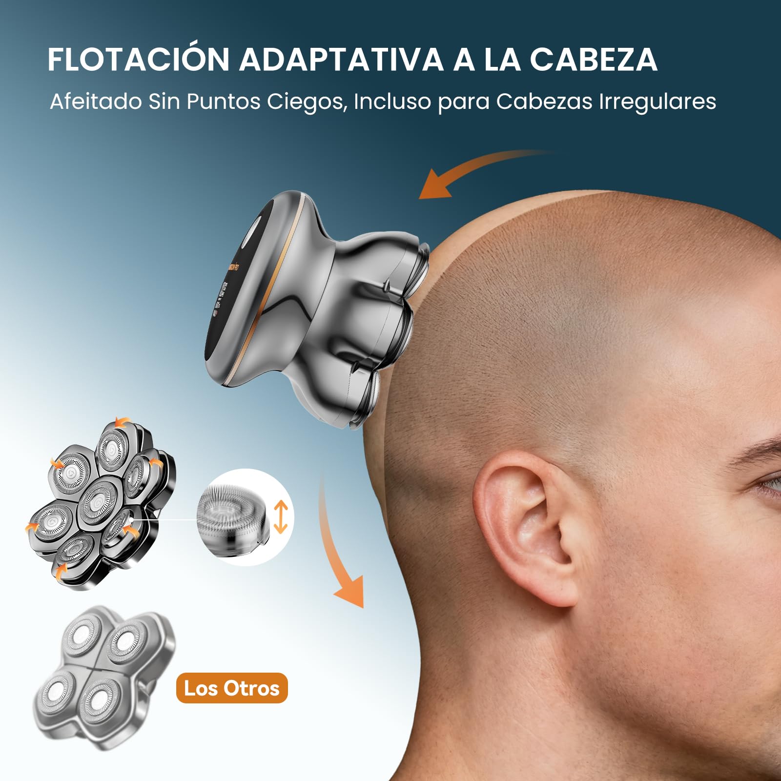 MAXGROOM Afeitadora Cabeza Hombre PRO, Maquina Afeitar Hombre, Afeitadora para Calva en Seco y Húmedo, 140 Mins de Uso, 7 Cabezales, Magnético, 100% impermeable