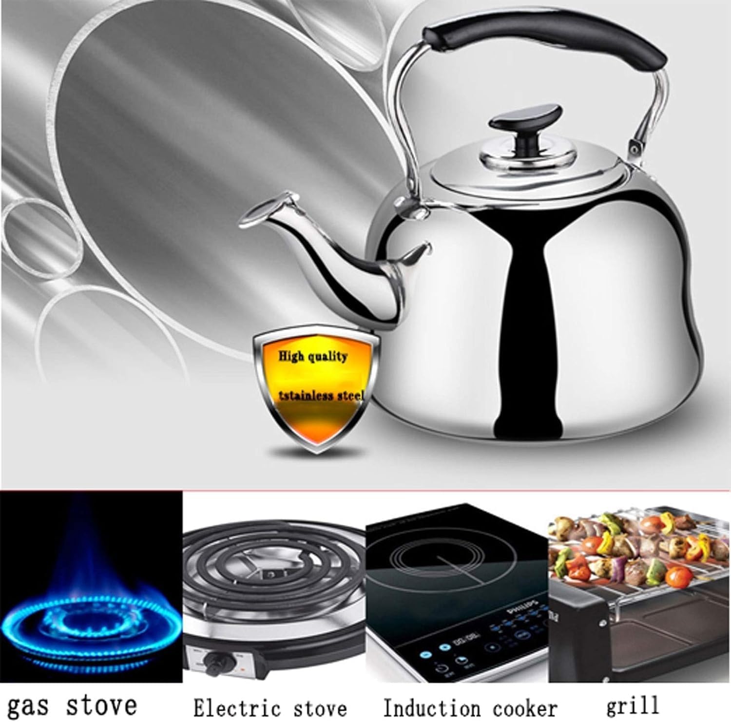 Large Capacity Tea Kettle for Stove Tops Stainless Steel Tea Pot Boils Water in No Time Whistling Tea Kettle with Cool Handle ()