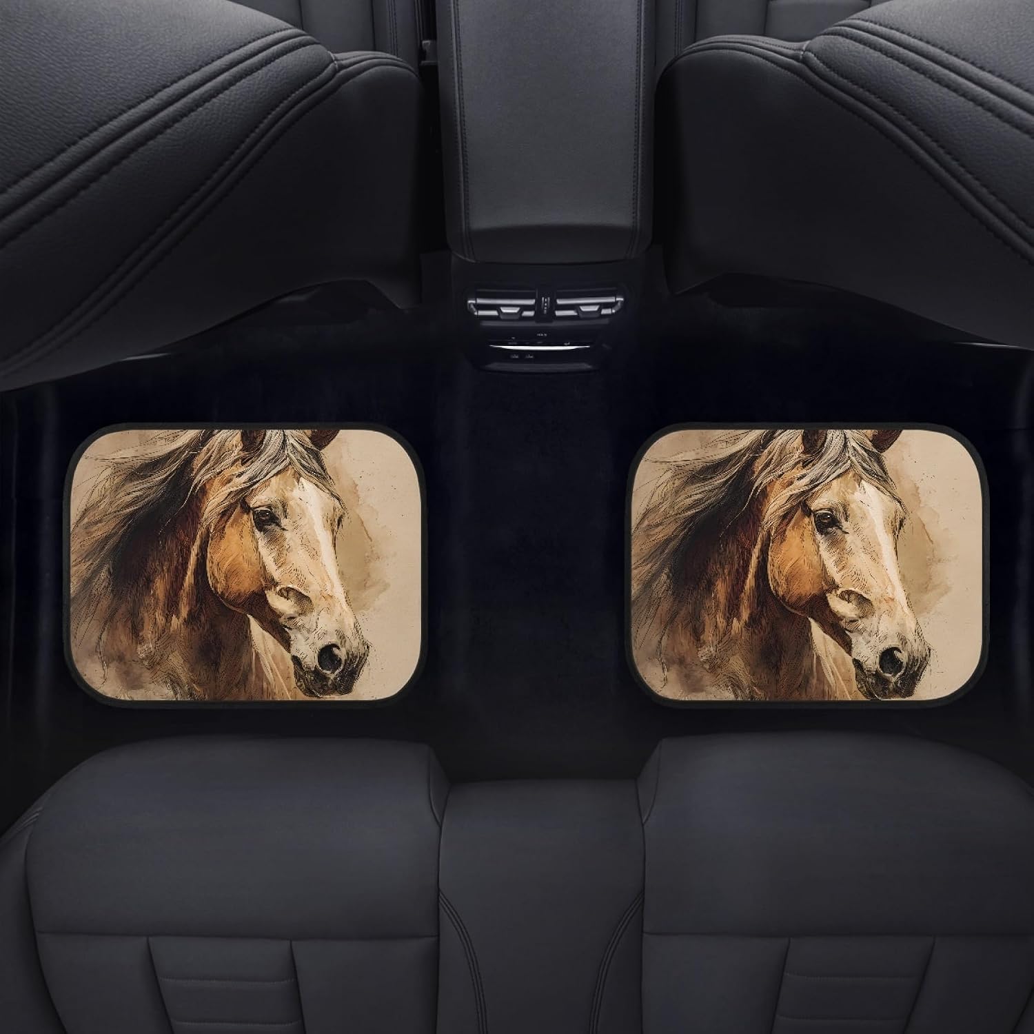 Amzbeauty Brown Horse Print Car Floor Mats,Heavy Duty Auto Front & Rear Carpet Mats with Non Slip Rubber Backing,4 Piece Set All Weather Protection Foot Pads