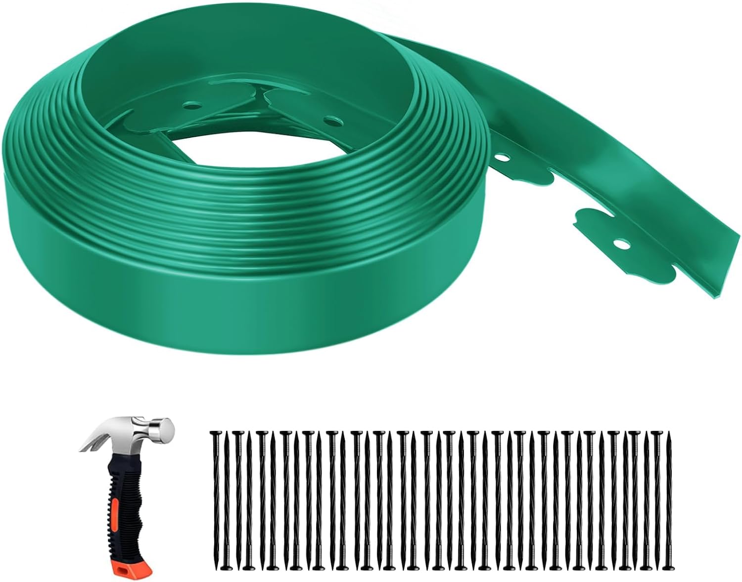Landscape Edging Border, 33FT 2 Inch Tall Garden Edging Border for Landscaping with Hammer 40 Spikes, Premium No Dig Lawn Landscape Edging Border for Paver Flower Beds and Yard (Green)