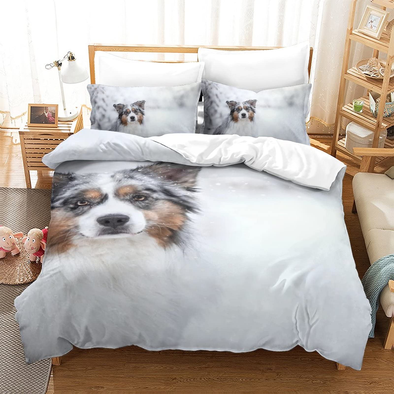 Housse de couette Berger Australien 3D lit simple 135x200 cm avec sa taie d'oreiller assortie