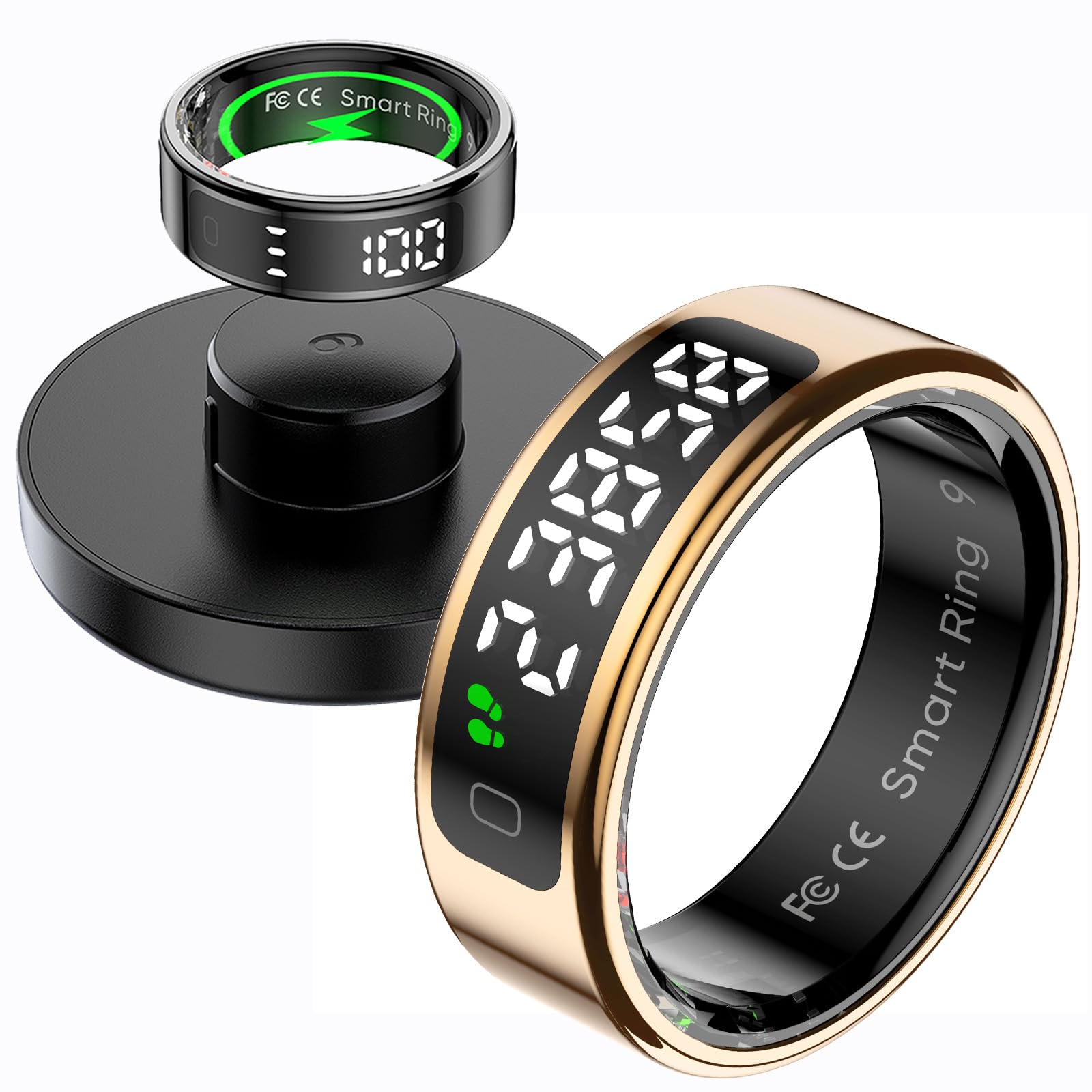 findtime Bague de fitness intelligente avec écran LED - Pour homme et femme - Android iOS - Podomètre - Podomètre - SpO2 - Tracker d'activité - IP68 - Tik Tok - Anneau de défilement