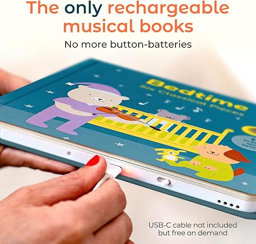 Miniatura 2 de Libro Musical de Cali's Books para la Hora del Descanso para Bebés y Niños Pequeños de 1 a 3 años, Recargable por USB-C, Entrada para Auriculares, 6
