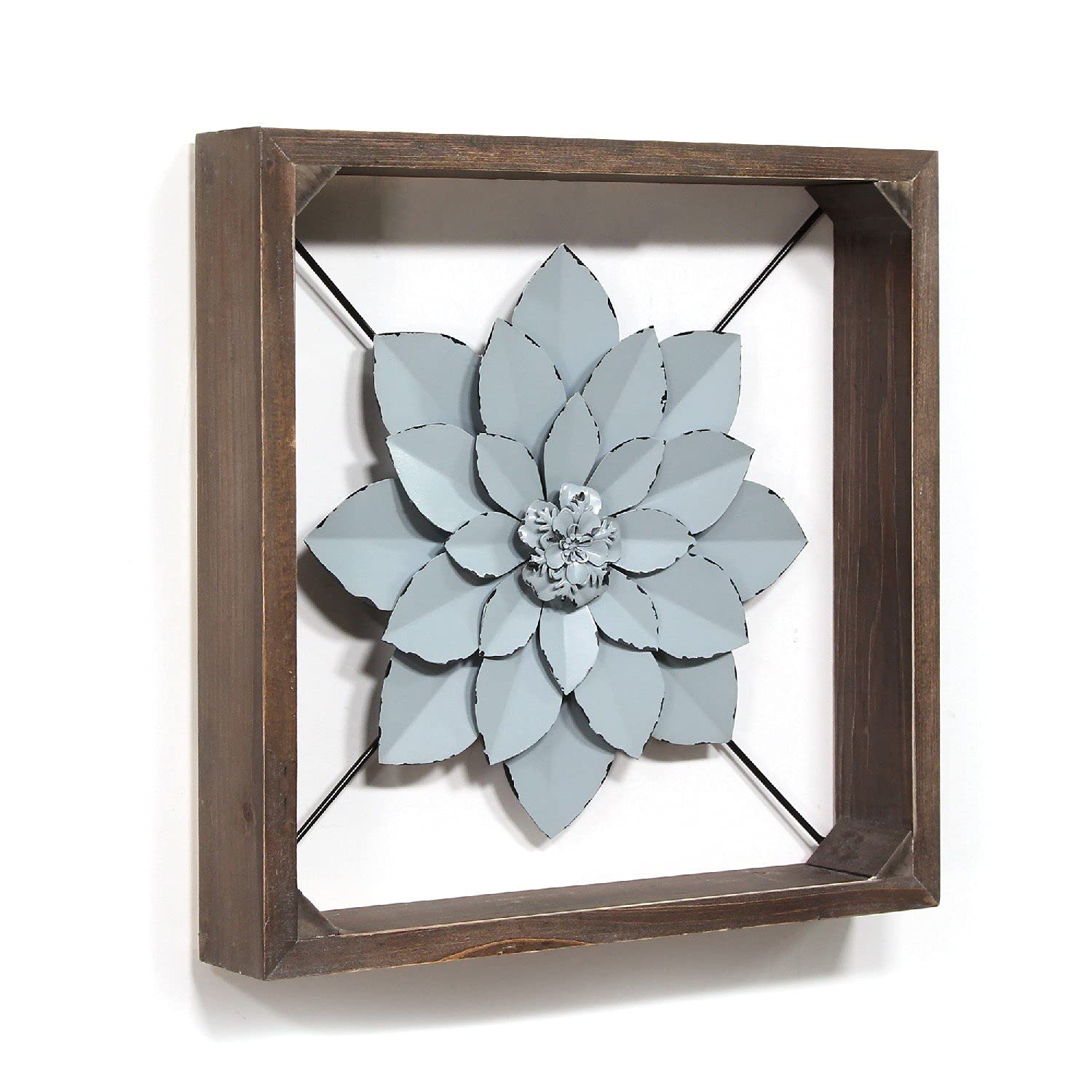 Stratton Home Décor Stratton Home Decor Framed Metal Flower, 15.75" W X 2.75" D X 15.75" H, Dark Walnut, Blue