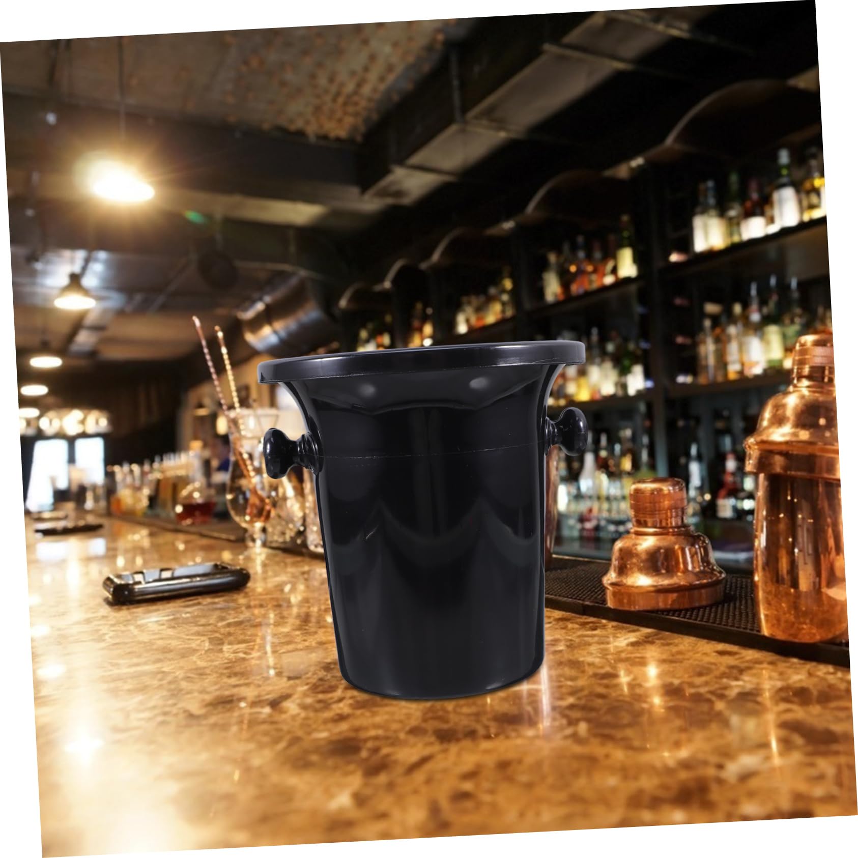 UKCOCO Escupitera para Cata de Vinos, Cubo Redondo de Plástico Negro 2 Asas, Estilo Occidental, 4 Piezas para Bares y Fiestas