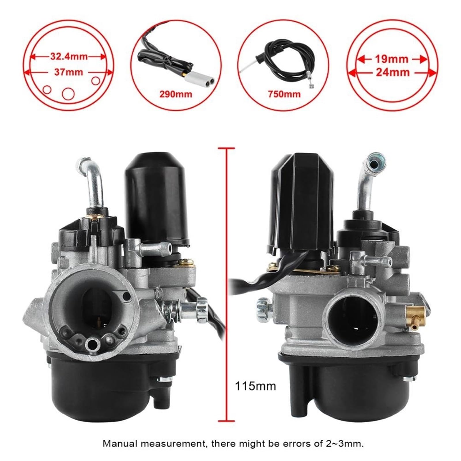Reemplazo del Filtro de Aire 50cc para Scooter para Piaggio para Gilera para Aprilia Todos los Modelos comunes para carburador Deportivo con Membrana de admisión E-Choke Carburador del generador
