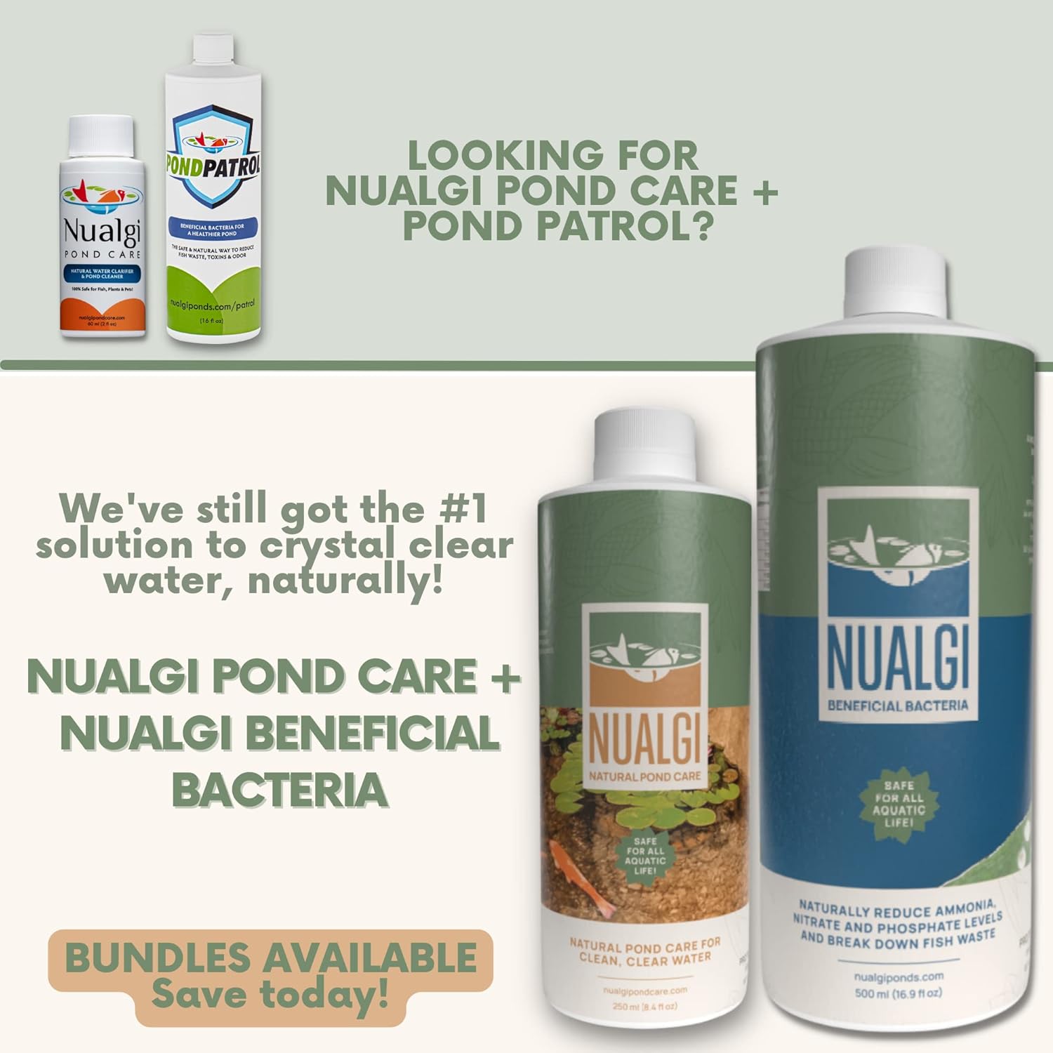 Nualgi Pond care 60ml + Beneficial Bacteria 16oz Bundle : Patio, Lawn & Garden