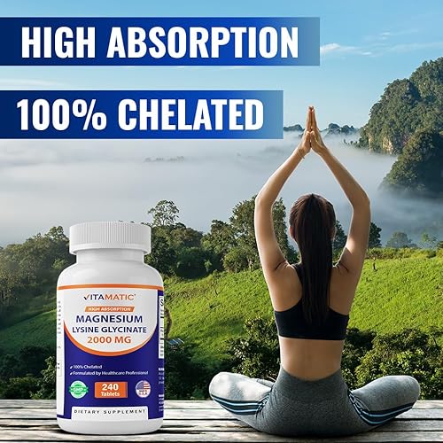 Miniatura 4 de Vitamatic Magnesio como lisinato de glicinato - 240 tabletas - 100% magnesio quelatado - Apoya la relajación muscular, corazón y salud nerviosa* -