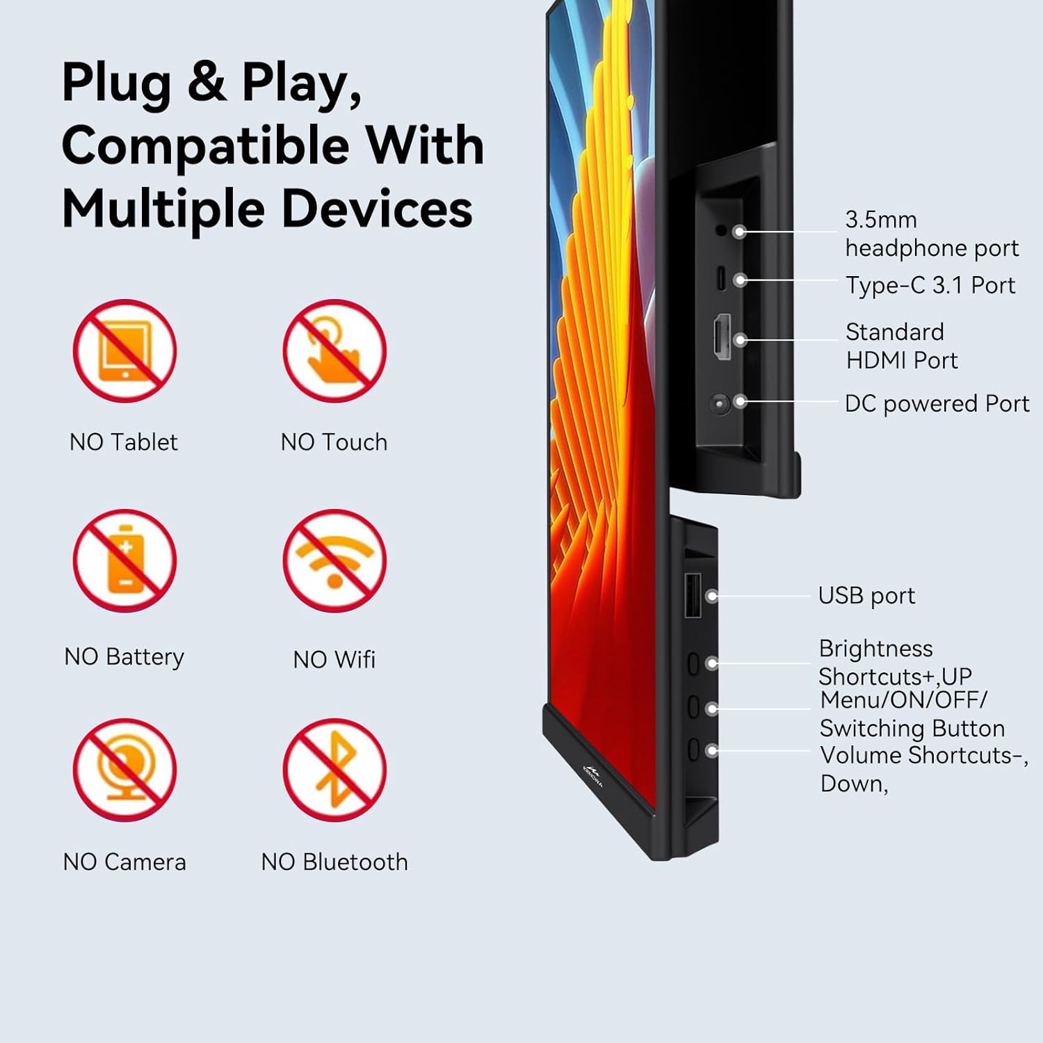 Kenowa 23.8" Large Portable Monitor 200Hz, IPS FHD 1080P Freesync External Monitor with USB-C HDMI Gaming Display Dual Speakers Adjustable Stand for PC Laptop Computer Mac Phone Xbox PS4/5 - Image 6