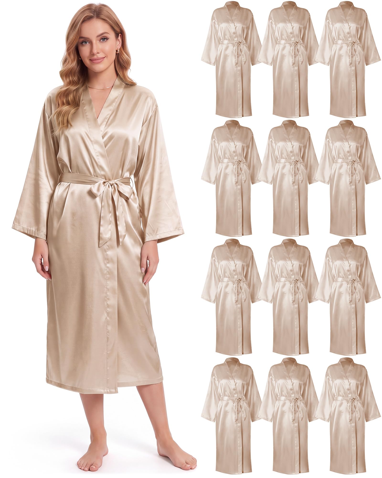 Xtinmee 6/12pcs Long Satin Kimono Robe, Sleepwear