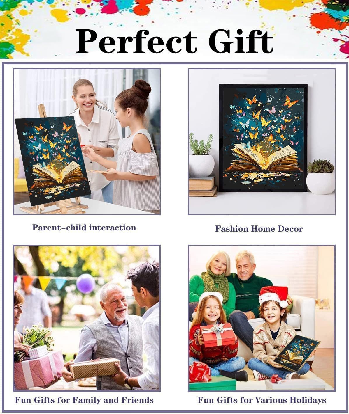 Paint by Numbers for Adults, Butterfly On Book Page Paint by Number Kits | Paint by Numbers DIY Acrylic Oil Easy Books Butterfly Painting by Numbers for Beginner Home Wall Decor 16X20 inch