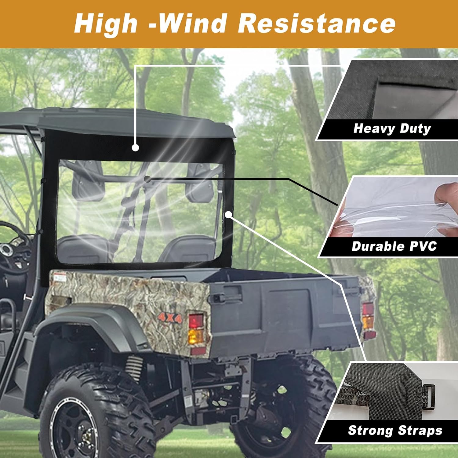 Axis 500/700 Rear Window Soft Windshield,UTV Back Window with Zipper Open Compatible with Hisun 500 700 Massimo MSU 500 700 Co leman 500 700 UTV Accessories Protect Cab