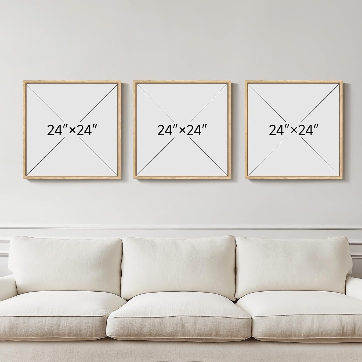 Large Framed Neutral Abstract Wall Art Set of 3, Square Modern Minimalist Zen Canvas Prints, Warm Earth Tone Artwork for Living Room Bedroom Office, 24x24 Inches - Image 3