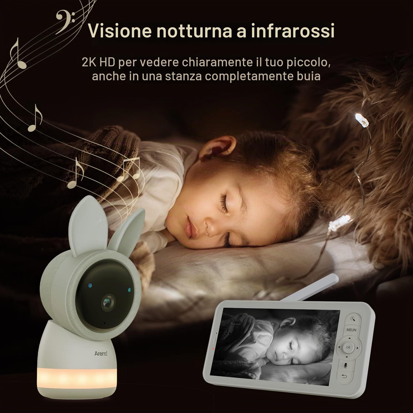 ARENTI Baby Monitor WiFi 5G, Telecamera per Bambini a Doppia Banda 2.4G e 5G, HD da 4 MP per Video Cristallini, Anti-interferenza e Trasmissione più Veloce, Audio a 2 vie, Visione Notturna