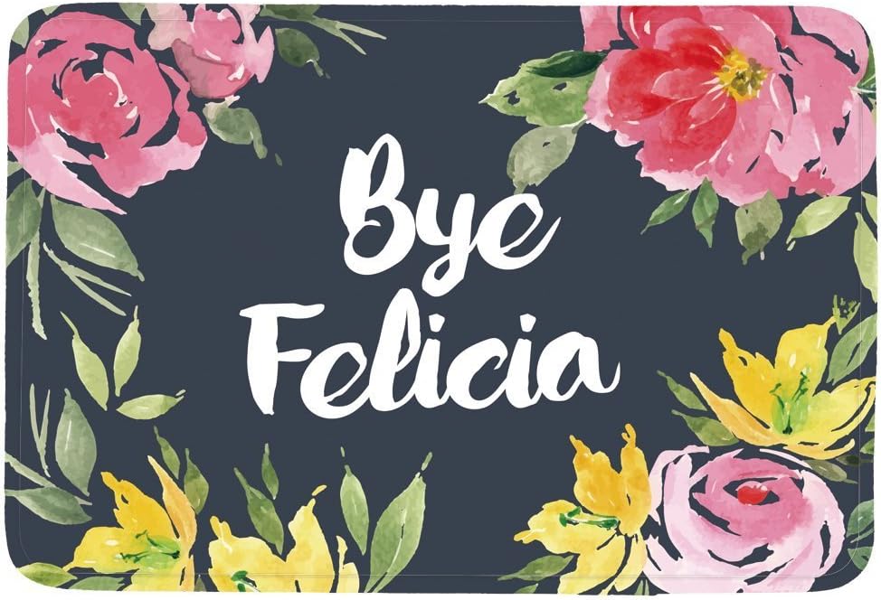 Kjalioeig Colorful Flower Black Background Bye Felicia Outdoor Indoor Entrance Doormat Waterproof Durable Beautiful (23.6x15.7 inch)