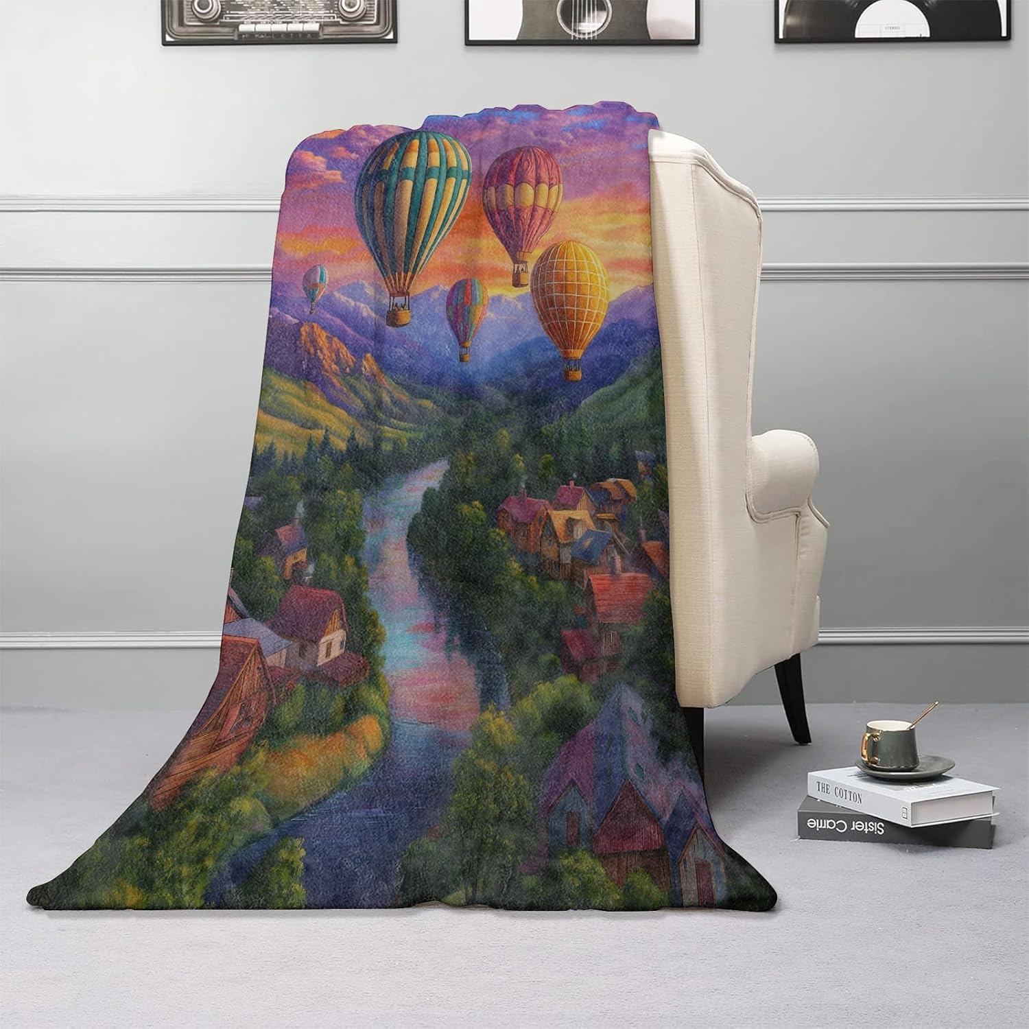 Hot Air Balloon Blanket Warm & Cozy Flannel Village Throw Blanket - Soft Plush Lightweight Blankets for Travel, Sofa, Bedroom, Office, Home Decor for Adults Kids Women 80"×60" - Image 2