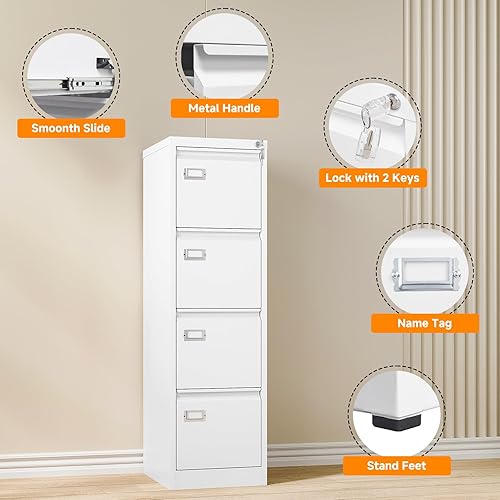 Miniatura 5 de ZAOUS Archivador vertical, archivadores de metal con 4 cajones con cerradura, archivadores verticales de 18 pulgadas de profundidad para tamaño A4