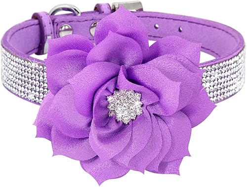Miniatura 8 de PET ARTIST Collar de perro con diamantes de imitación brillantes con bonita flor, collar de piel de ante suave para perras, para cachorros,