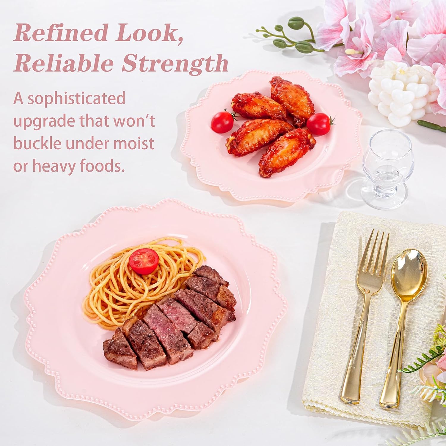 COLOSUS 60pcs Pink Plastic Party Dinner Plates - 9.5 Inch- Heavy Duty Disposable Plastic Dinner Plates for Party Wedding and Everyday Use,Easter Day